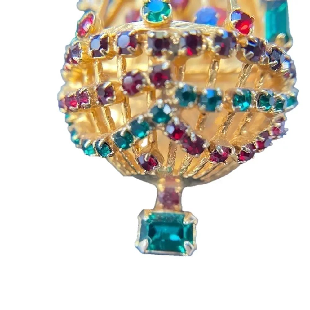 Joseph Warner Chandelier Christmas Tree Brooch w/ Candles and Rhinestones RARE